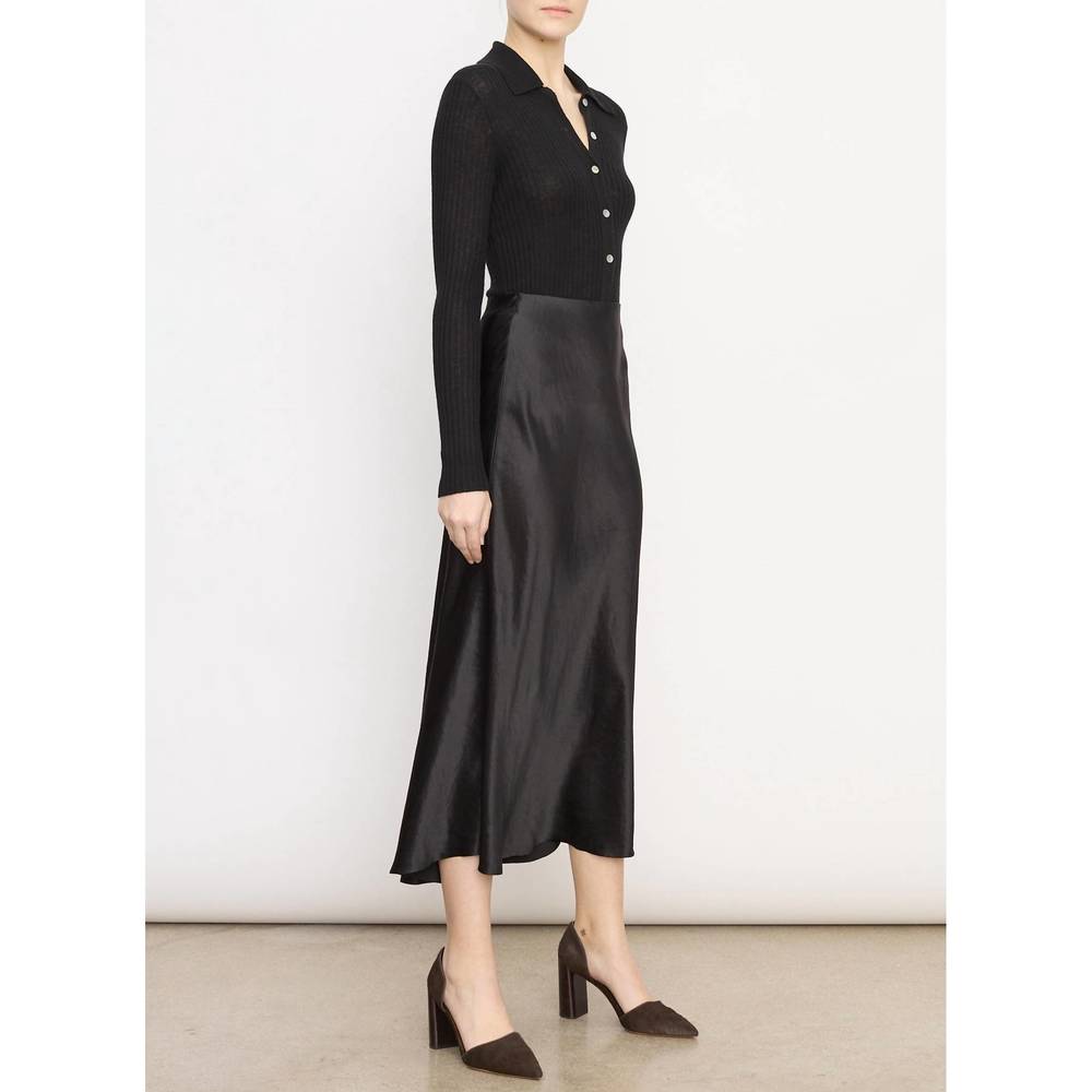 New VINCE women's shaped hem slip skirt in black